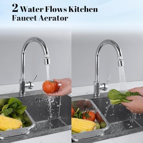 Hibbent Dual-function Metal Faucet Aerator, 2-Flow Big Angle Rotate Kitchen Sink Aerator 360 Degree Swivel Sink Sprayer Attachment, 55/64 Inch Female Thread, Chrome - Image 2