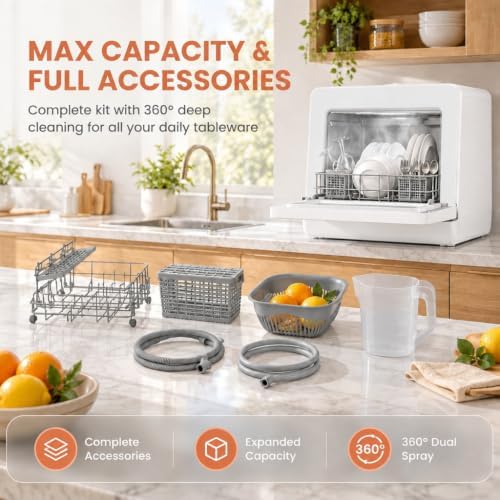Countertop Dishwasher 5L Tank Water Softener No Hookup, White - Image 4