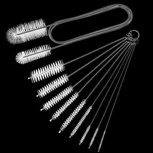 10 Pcs Flexible Drain Brush Straw Cleaner Brush Set,Pipe Cleaners Brush,61Inch Stainless Steel Double-Ended Hose Brush 8.2Inch Nylon Long CPAP Tube Cleaning Brush for Home Kitchen Sink Plumbing(White) by Unknown