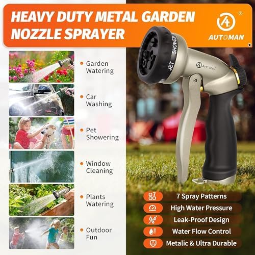 AUTOMAN Garden Hose Nozzle-7 Patterns Sprayer-2 Pack, Metal High Pressure Spray Nozzle, Heavy Duty Labor-Saving Design Water Hose Nozzle for Garden Watering, Car Washing, Window Cleaning, Pets Bathing - Image 7