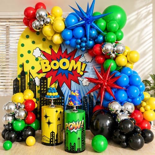137Pcs Red Blue Yellow Green Black Balloon Arch Kit by SUNPROUND