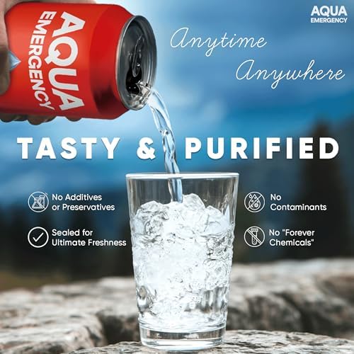 Aqua Emergency Drinking Canned Water- (72 Cans) 12 fl Oz (50 Years) Shelf Life for Everyday Hydration, Emergency, Survival Use-Purified via Reverse Osmosis | Plant-Based, BPA Free, Eco-Friendly Packaging, Made in USA -3 Case - Image 5