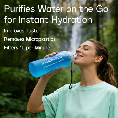 GUYI 1.0L Collapsible Water Filter Bottle, Removes Impurities, BPA Free, Ultralight for Hiking, Camping, Cycling & Travel-Blue - Image 4