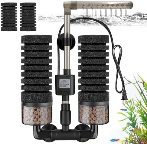Upgrade Aquarium Electric Power Sponge Filter with Submersible Pump ，Ultra-Quiet Motor with Bio Ceramic Media Balls and 2 Spare Sponge (L for 20-55 Gal) by DEGGOXAquariumlife