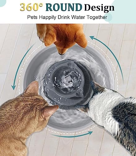 Ceramic Cat Water Fountain, Ceramic Pet Fountain, 2.1 L Drinking Fountains Bowl for Cats and Dogs with Replacement Filters and Foam(Grey) - Image 5