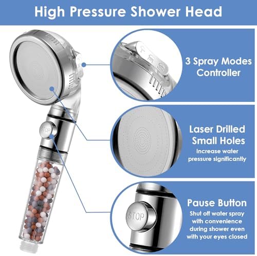 Vacto High Pressure Handheld Shower Head with Filter, Shower Head Kits with Hose and Bracket, Hard Water Softener Water Purifying Filtered Showerheads with Filter Beads - Image 5