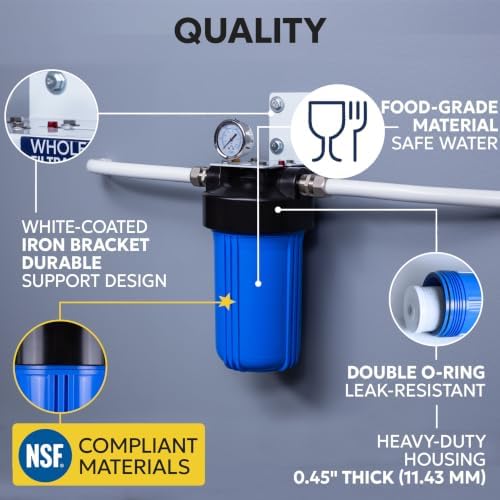 Aquaboon Whole House Water Filter System for Well Water with10x4.5 KDF Heavy Metals Purification Cartrige | NSF Certified, Pressure Gauges & Releas, Wrench, Bracket 1" NPT - Image 3