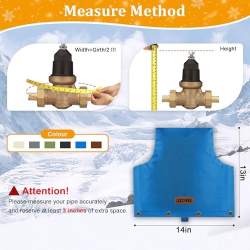 Backflow Preventer Insulated Cover (5°F) for Winter Freeze Protection, 14" W x 13" H Thickened Pressure Reducing Value & Well Pump Cover, Outdoor Waterproof Insulation Pouch for Sprinkler Valve, Blue - Image 2