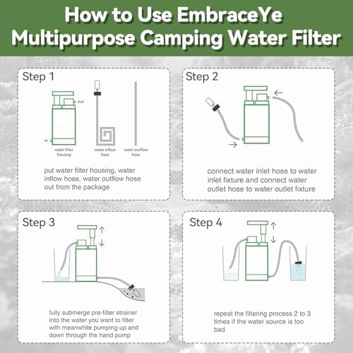 Portable Water Filter Pump with 5-Stage Filtration, 0.01 Micron Carbon Filter, Compass and Survival Whistle for Camping, Hiking, Backpacking, Emergency - Image 7