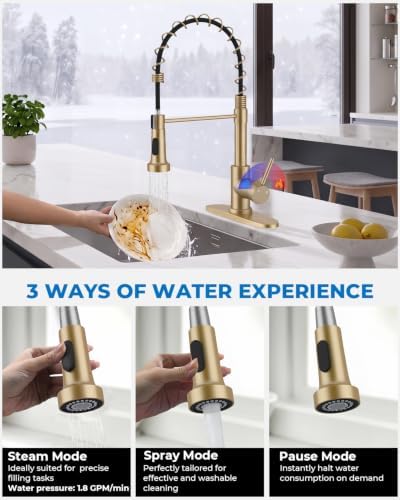 WEWE Utility Sink Faucet with Sprayer, Pull-Down, Gold, High Arc - Image 3