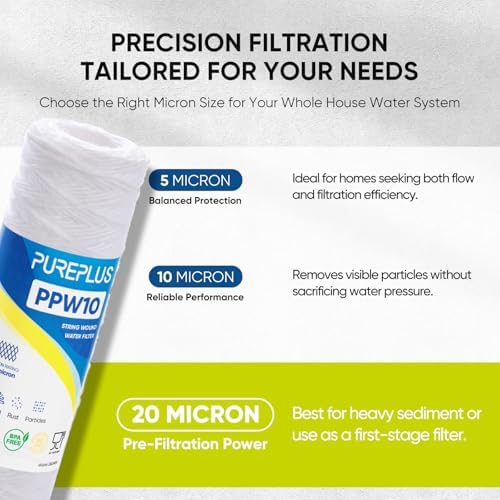 PUREPLUS 20 Micron 10"x2.5" Whole House String Wound Sediment Filter 6 Pack - Image 2