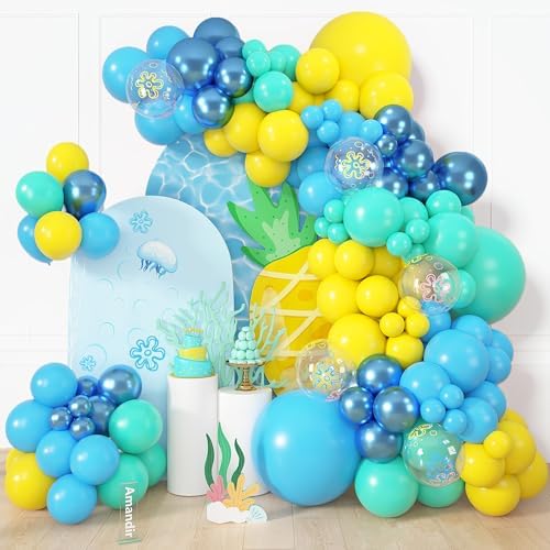 Amandir 153pcs Blue and Yellow Balloons Arch Garland Kit Different Sizes by Amandir