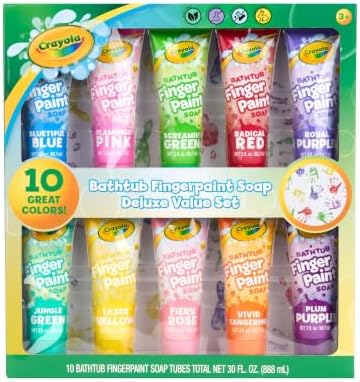 Crayola Bathtub Fingerpaint Deluxe Value Pack 10-Piece Set for Kids, 3 OZ Tubes of Washable Soap Paint, Non-Toxic, Stain Free Bath Toys for Kids by Crayola