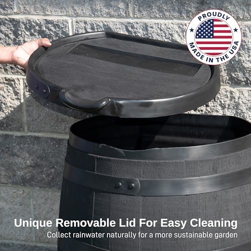 RTS Home Accents Premium 55-Gallon Eco Rain Barrel with Removable Lid, Flat Back Rain Water Collection Barrel, Made with 100% Recycled Plastic, Stand Included, Black - Image 2