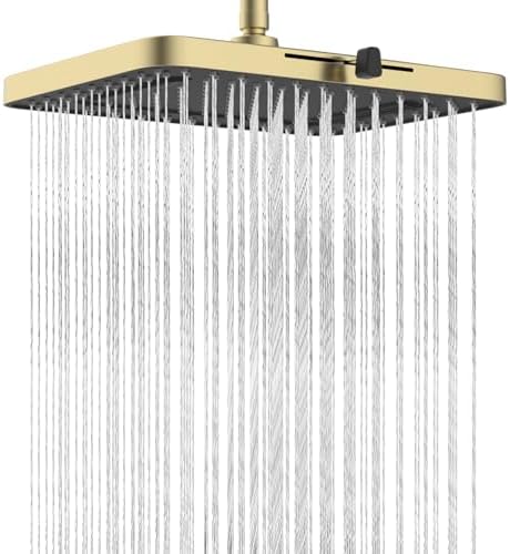 Hibbent 5 Spray Modes Shower Head, 13'' High Pressure Rain Shower Head, Large Rainfall Showerhead for Bathroom, High Flow Waterfall Fixed Showerheads with Adjustable Swivel Ball Joint, Brushed Gold by Hibbent