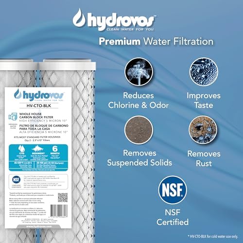 HYDROVOS CTO Carbon Block 5-Micron Sediment Water Filter, 10" x 2.5", NSF Certified Cartridge Replacement for Whole House Filtration System, RO System - Image 2