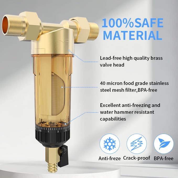 40 Micron Spin Down Sediment Water Filter, Automatic Cleaning Filter Screen, 1" MNPT + 1/2" FNPT+3/4" FNPT, Reusable Whole House System for Well with Built-in Housing Scraper - Image 4