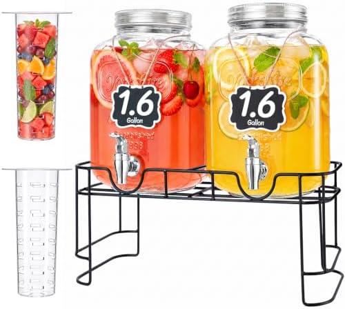 Lifewit 1.6 Gallon Glass Drink Dispenser with Stand & Fruit Infuser 2 Pcs by Lifewit