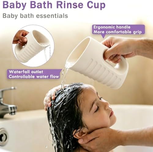 Babylush Baby Bath Rinse Cup & Rinser – 1000ml Soft EVA, 0.3lb Lightweight, BPA-Free Bath Water Pourer, Baby Bath Pitcher, Shower Cup for Kids (Beige) - Image 2