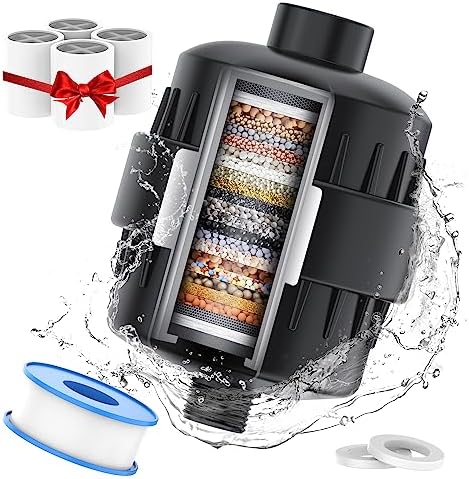 Shower Head Filter for Hard Water - with 4 Replaceable Filter Cartridges by PureRefreshmentBegins