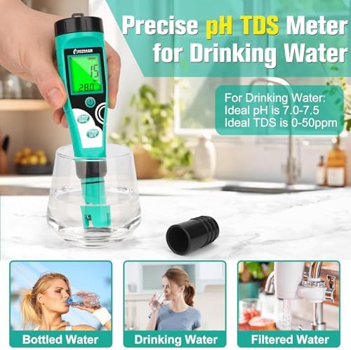 UIUZMAR pH and Salt Tester for Pool Free Chlorine Meter ORP Meter 7 in 1 Digital Pool Water Tester for pH, Salinity, Free Chlorine, ORP, TDS, EC, Temp Saltwater Pool Tester PPM and EC Meter - Image 4