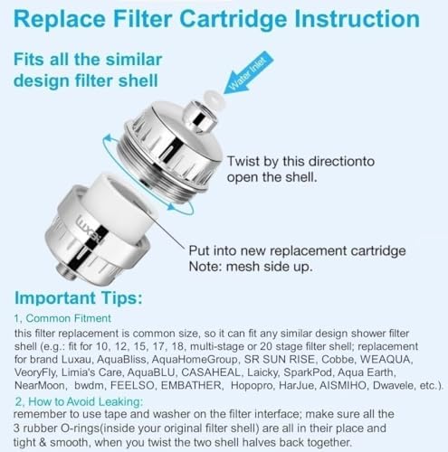 2 Pc Luxau 20 Stage(Also Fit 15, 18 Stage) Shower Filter Replacement Cartridge, Shower Head Filter Refill, for Hard Water Chlorine Heavy Metal, Skin Hair, Fit Any Similar Design Shower Water Filter - Image 6