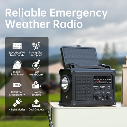 Mesqool Emergency Weather Radio NOAA Alert with Battery Backup 12000mAh - Image 2