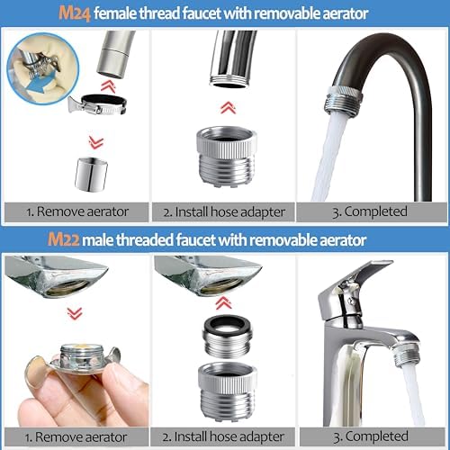 3/4" Garden Hose Adapter for Sink Faucets (22mm & 24mm) – Solid Brass Faucet to Hose Adapter with Built-in Aerator, Removal Tool & Finger Guards – Faucet Accessories - Image 6