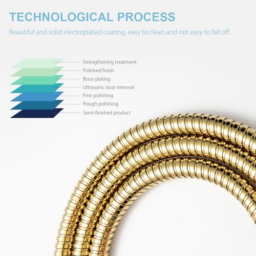 OFFO Shower Hose, 60 in Kink Free Stainless Steel Shower Hose Attachment Electroplating Handheld Shower Head Hose Flex Hoses Extension with Brass Insert & Nut for Pet Bathing Cleaning, Gold - Image 6