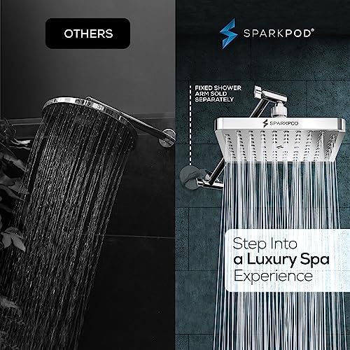 SparkPod Square Rain Shower Head, High Pressure, Extension Arm, 8" Chrome - Image 2