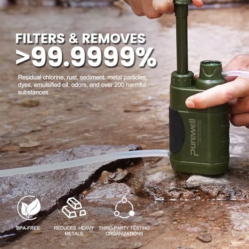 Purewell Water Hand Purifier Pump with Replaceable Carbon 0.01 Micron Water, Stages, Portable Outdoor Emergency and Survival Gear - Camping, Hiking, Backpacking(Green) - Image 4