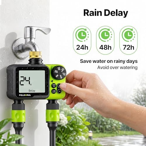 Sprinkler Timer- Hose Timer for Garden Hose, Brass Inlet Programmable Watering Timer, Rain Delay Outdoor Soaker Auto& Manual Irrigation Controller System for Yard Lawn Greenhouse, 2 Outlets - Image 6