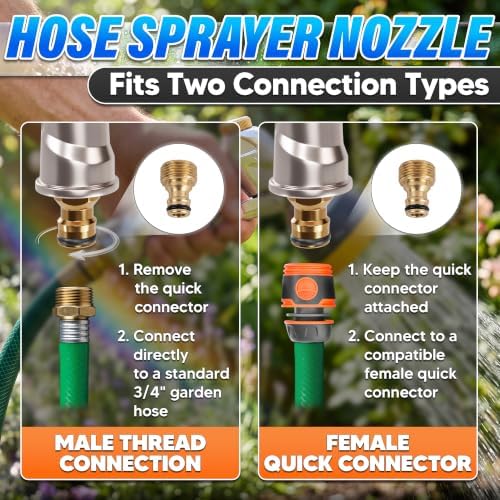 Metal Garden Heavy Duty Hose Nozzle, 8 Spray Patterns, Lock Clip - Image 7