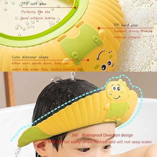 Baby Shower Cap Shield, Bath set shower cap/water cup/massage brush for Eye and Ear Protection, Cute Dinosaur Shape for 0-9 Years Old Children (Pink) - Image 3