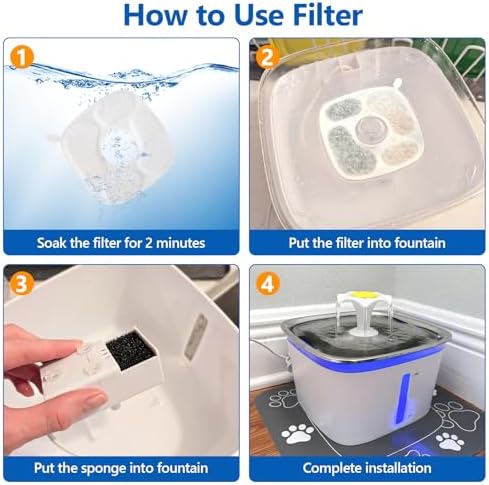 96 Pcs Cat Water Fountain Replacement Filters-48 Pack Cat Fountain Filters with 48 Pack Sponges, Compatible with VEKEN 95oz/2.8L, 67oz/2L, 135oz/4L Pet Drinking Fountain - Image 4