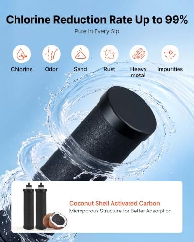 VEVOR Gravity-fed Water Filter System, 3.25G 304 Stainless-Steel Countertop Water Filtration System, Reduces Lead and up to 99% of Chlorine, with 2 Carbon Filters, Water Level Spigot, for Home Camping - Image 3