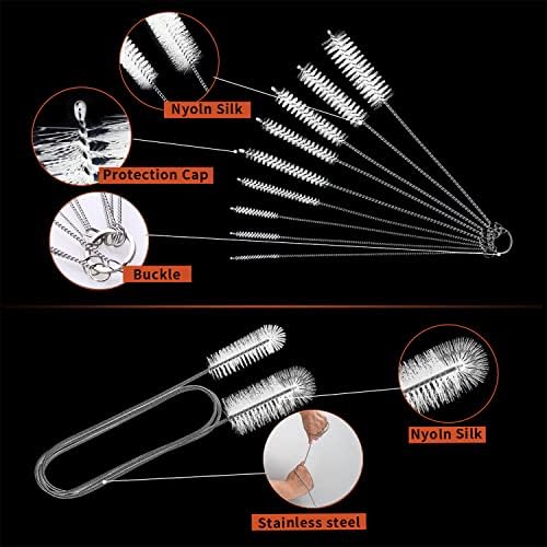 10 Pcs Flexible Drain Brush Straw Cleaner Brush Set,Pipe Cleaners Brush,61Inch Stainless Steel Double-Ended Hose Brush 8.2Inch Nylon Long CPAP Tube Cleaning Brush for Home Kitchen Sink Plumbing(White) - Image 5