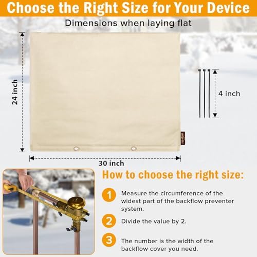 Angooni Upgraded Backflow Preventer Cover Aluminum Foil (5°F) - 30" W x 24" H Industrial 600D Winter Sprinkler Valve Covers for Outside, Anti-UV Winter-Freeze Water Well Pump Cover, Beige - Image 3