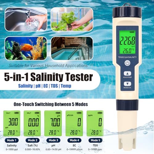Salt Tester for Pools & pH Meter,Digital 5-in-1 Water Meter - Image 4