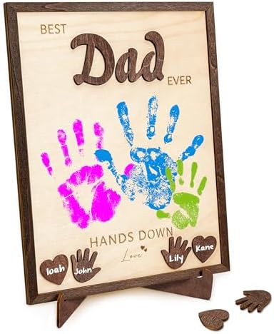 10" Fathers Gift for Dad from Kids, Custom Fathers Day Best Dad Ever gifts Hands Down Sign, Personalized Fathers Day Dads Gift from kids daughter son, First fathers day Daddy gift for new dad / Birthday by MAYVORO