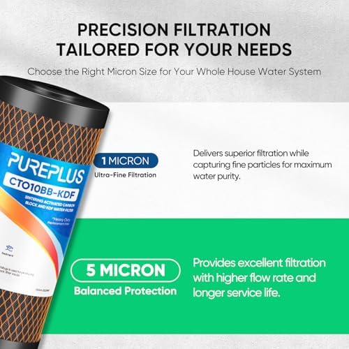 PUREPLUS 5 Micron 10"x4.5" Whole House Water Filter, KDF & Carbon, 3 Pack - Image 4