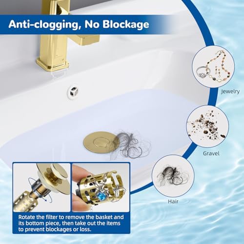 Hibbent Upgraded 3 in 1 Bathroom Sink Drain Strainer, Pop Up Stopper - Image 2
