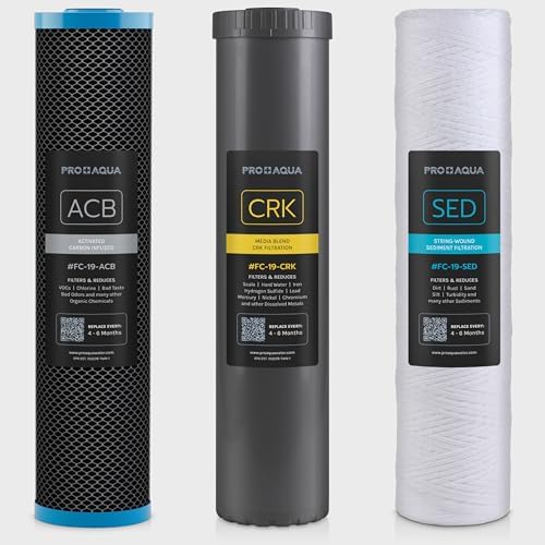 PRO+Aqua Elite GEN2 Whole House Replacement Filter Set, Heavy Metals Well Water - Sediment, KDF/Blend, Carbon Infused Cartridges FC-PK19-100E by PROAQUA