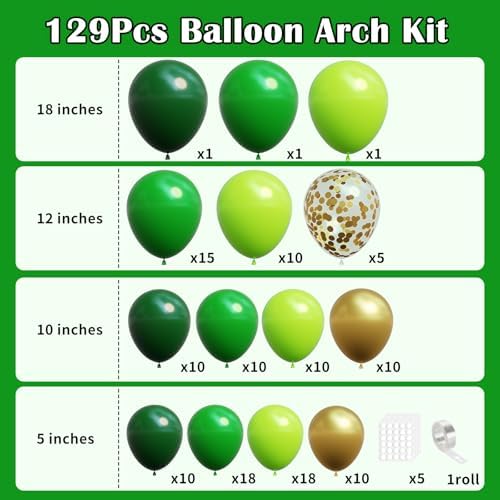 Green Balloon Arch Kit, 129Pcs 4 Sizes Dark Green and Gold Balloons - Image 2