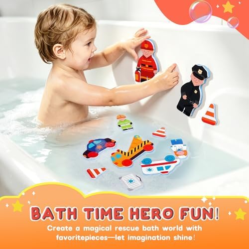 Baby Bath Toys for Kids Ages 1-3,14PCS Rescue Team Foam Bath Toys - Image 2