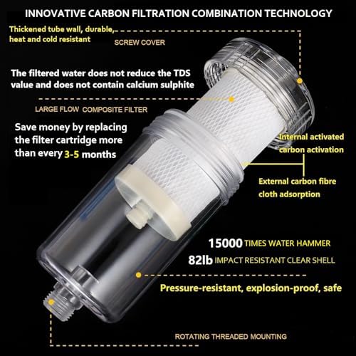 1 Micron ACF Washing Machine Water Filter, Washer Water Filter System, For Washing Machine, Faucet, > 99.5% Removal of Chlorine Fluoride, Heavy Metals, Odor, Reusable Carbon Shower Filter - Image 4