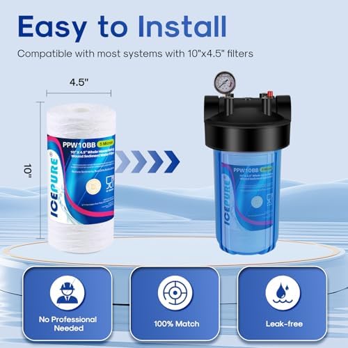 ICEPURE 5 Micron 10”*4.5'' Whole House Sediment String Wound Water Filter Replacement filter for 84637, WPX5BB97P, PC10, 355214-45, 355215-45, WP10BB97P, WP5BB97P, 4PACK - Image 6