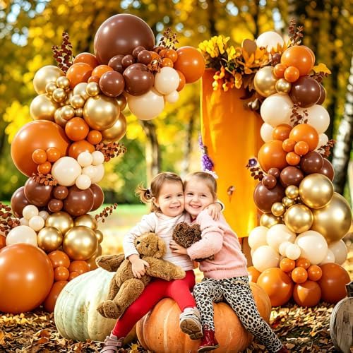 Fall Balloon Arch Garland Kit 139Pcs Brown Orange Gold Sand White Balloons - Image 3