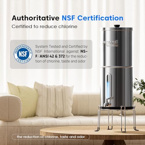 Purewell Upgraded 9-Stage Gravity Water Filter System with Water Level Window, 0.01μm Ultra-Filtration Countertop System with 2 Filters and Stand, pH 8-9, Reduce 99% Chlorine, BO-PH-2.25G - Image 2