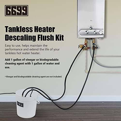 Tankless Water Heater Descaling Flush Kit Includes Submersible Utility Pump with Adapters 3 Gallons Pail with Bucket Lid Opener and Two 3/4" GHT X 6FT PVC Black Hoses Easy Installation to Clean - Image 2